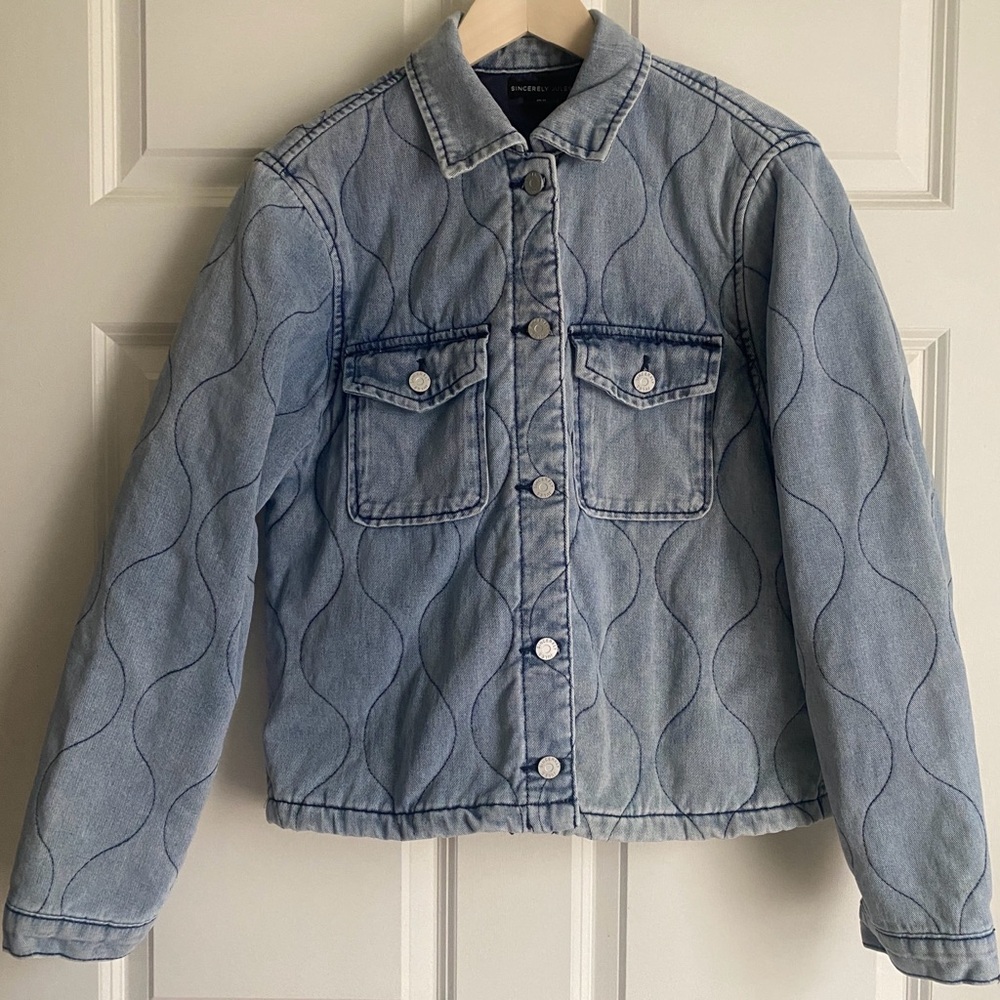 Sincerely Jules Light Blue Quilted Denim Jacket Size M Street Chic Athleisure